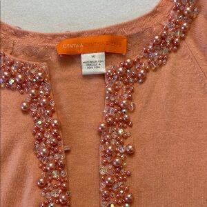 Cynthia Steffe 100% cashmere sweater with beaded embellishments on coral color